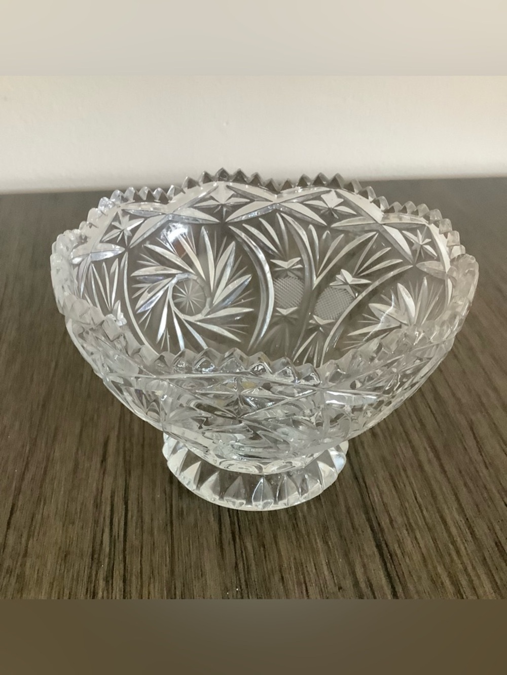 Vintage Crystal Footed Bowl, Pinwheel Pattern